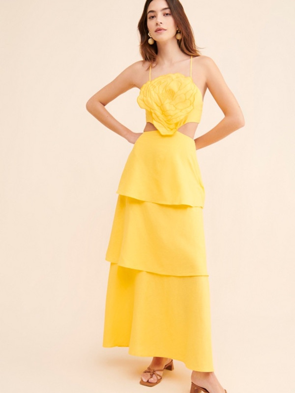 Farm Rio Yellow Floral Tiered Maxi Dress
